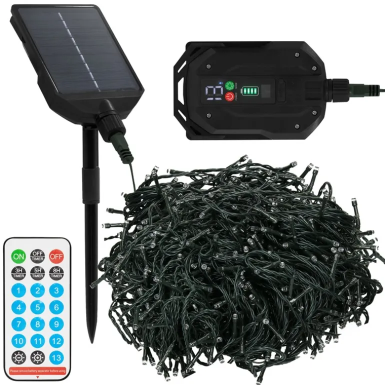 LED Solar Cluster Lichterkette 16 m mit 800 warmweißen LEDs 13 Modi & Timer