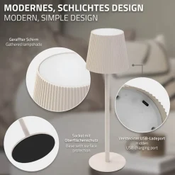 LED Tischlampe kabellos mit Touch, Creme, Ø10x36 cm, Akku Tischleuchte USB-C ML-Design