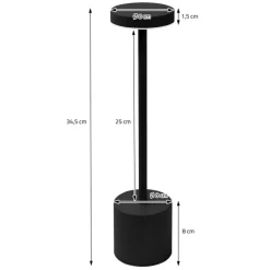 LED Tischlampe kabellos mit Touch, Schwarz Ø8x34,5cm Akku Tischleuchte USB-C ML-Design