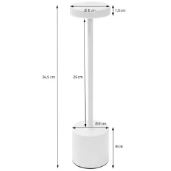 LED Tischlampe kabellos mit Touch, Weiß Ø8x34,5cm Akku Tischleuchte USB-C ML-Design