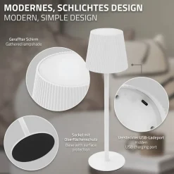 LED Tischlampe kabellos mit Touch, Weiß, Ø10x36 cm, Akku Tischleuchte USB-C ML-Design