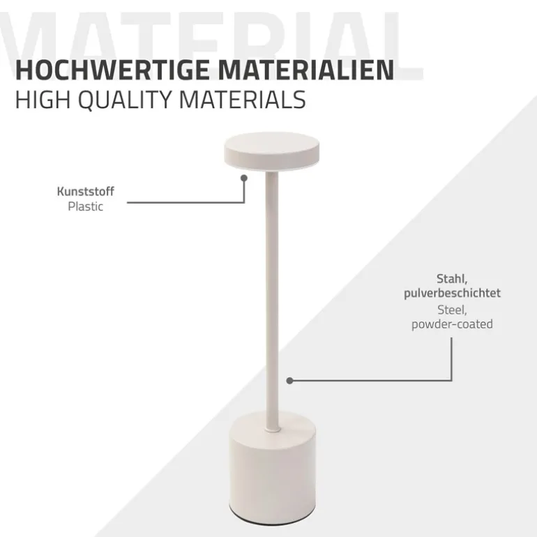 LED Tischlampe kabellos mit Touch, Creme Ø8x34,5cm Akku Tischleuchte USB-C ML-Design