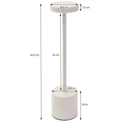 LED Tischlampe kabellos mit Touch, Creme Ø8x34,5cm Akku Tischleuchte USB-C ML-Design