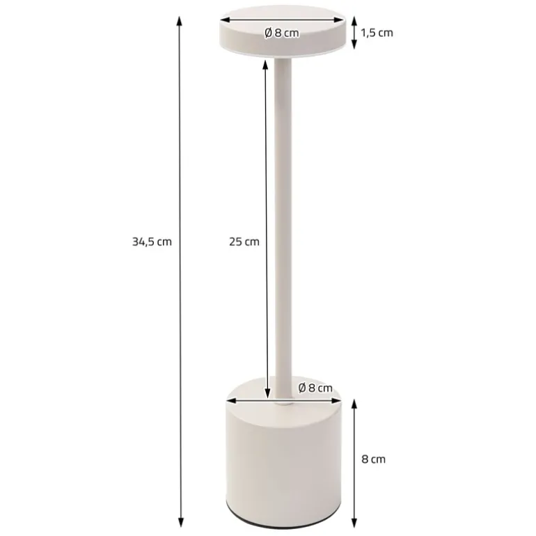 LED Tischlampe kabellos mit Touch, Creme Ø8x34,5cm Akku Tischleuchte USB-C ML-Design
