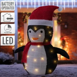 LED Weihnachtspinguin 68cm hoch mit Mütze und Schal Gartenfigur Weihnachtsdeko mit 30 warmweißen LEDs