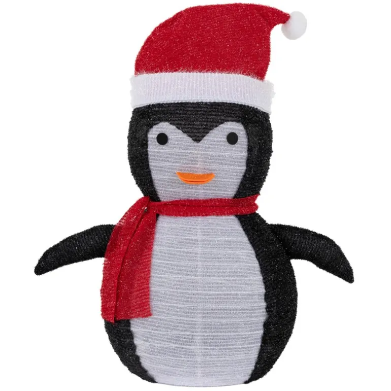 LED Weihnachtspinguin 68cm hoch mit Mütze und Schal Gartenfigur Weihnachtsdeko mit 30 warmweißen LEDs