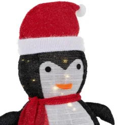 LED Weihnachtspinguin 68cm hoch mit Mütze und Schal Gartenfigur Weihnachtsdeko mit 30 warmweißen LEDs