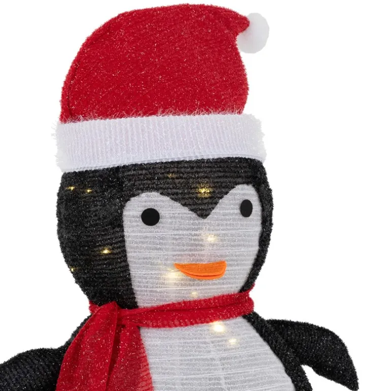 LED Weihnachtspinguin 68cm hoch mit Mütze und Schal Gartenfigur Weihnachtsdeko mit 30 warmweißen LEDs