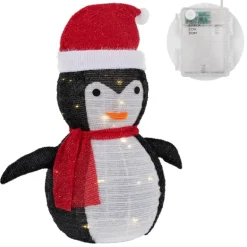 LED Weihnachtspinguin 68cm hoch mit Mütze und Schal Gartenfigur Weihnachtsdeko mit 30 warmweißen LEDs