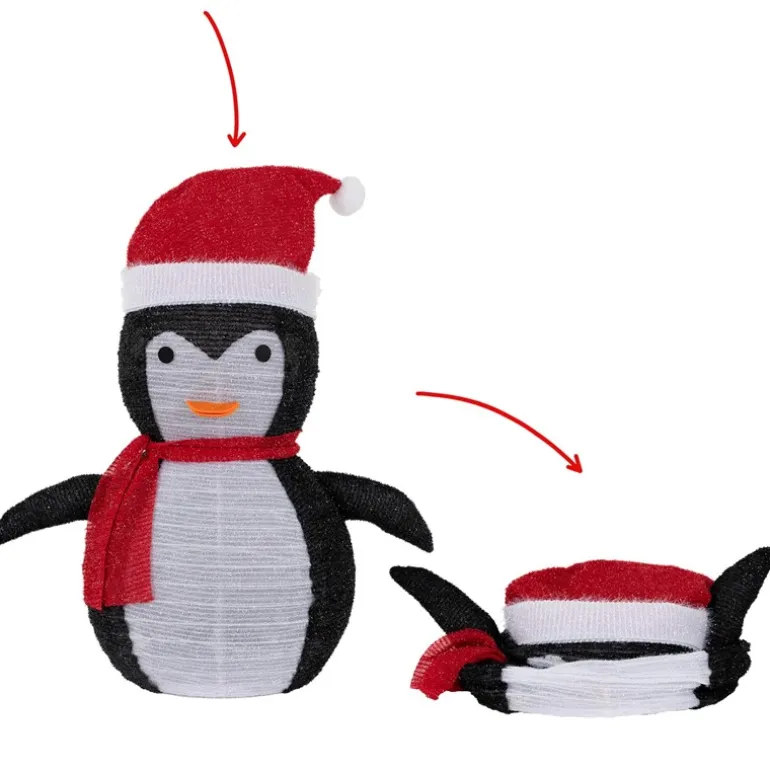 LED Weihnachtspinguin 68cm hoch mit Mütze und Schal Gartenfigur Weihnachtsdeko mit 30 warmweißen LEDs