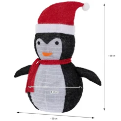 LED Weihnachtspinguin 68cm hoch mit Mütze und Schal Gartenfigur Weihnachtsdeko mit 30 warmweißen LEDs