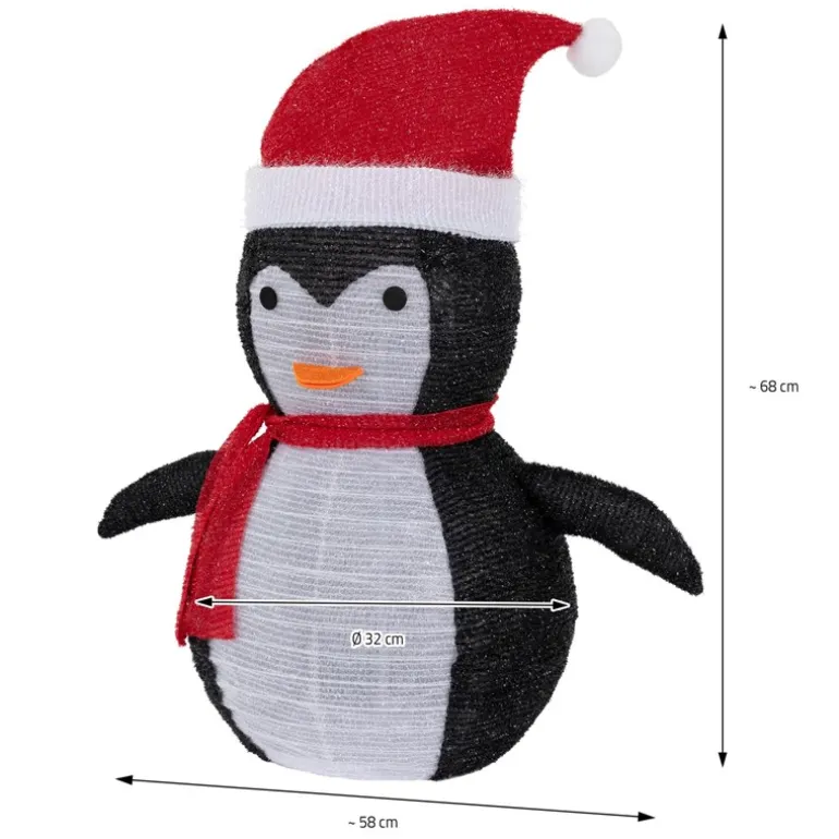 LED Weihnachtspinguin 68cm hoch mit Mütze und Schal Gartenfigur Weihnachtsdeko mit 30 warmweißen LEDs