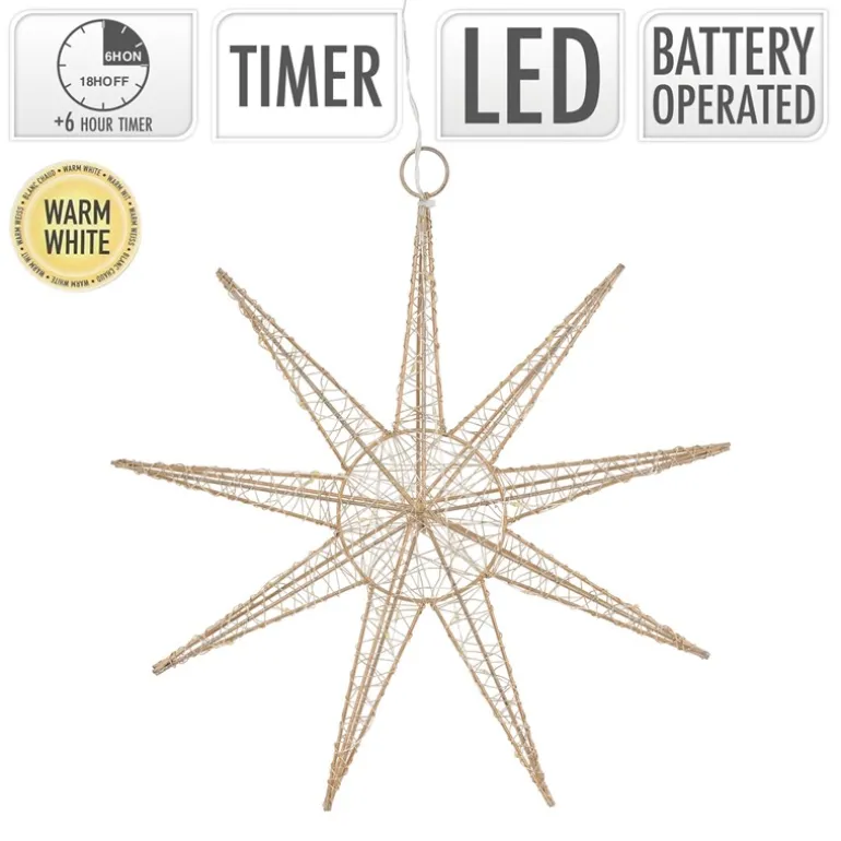 LED Weihnachtsstern 30 cm Gold aus Metall mit warmweißen LEDs