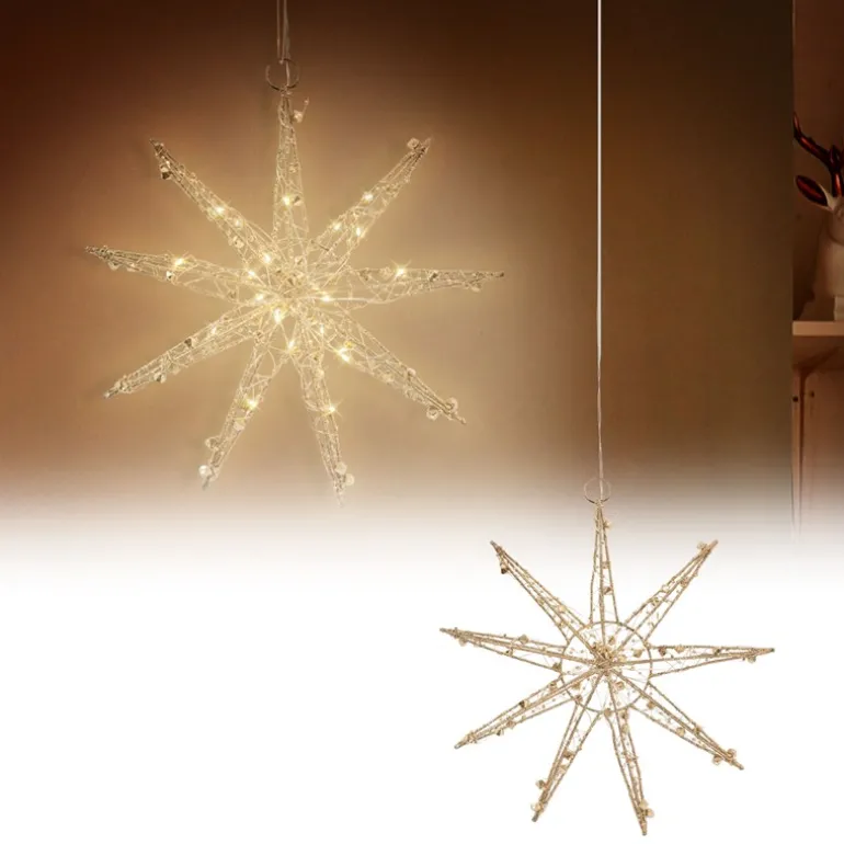 LED Weihnachtsstern 30 cm Gold aus Metall mit warmweißen LEDs
