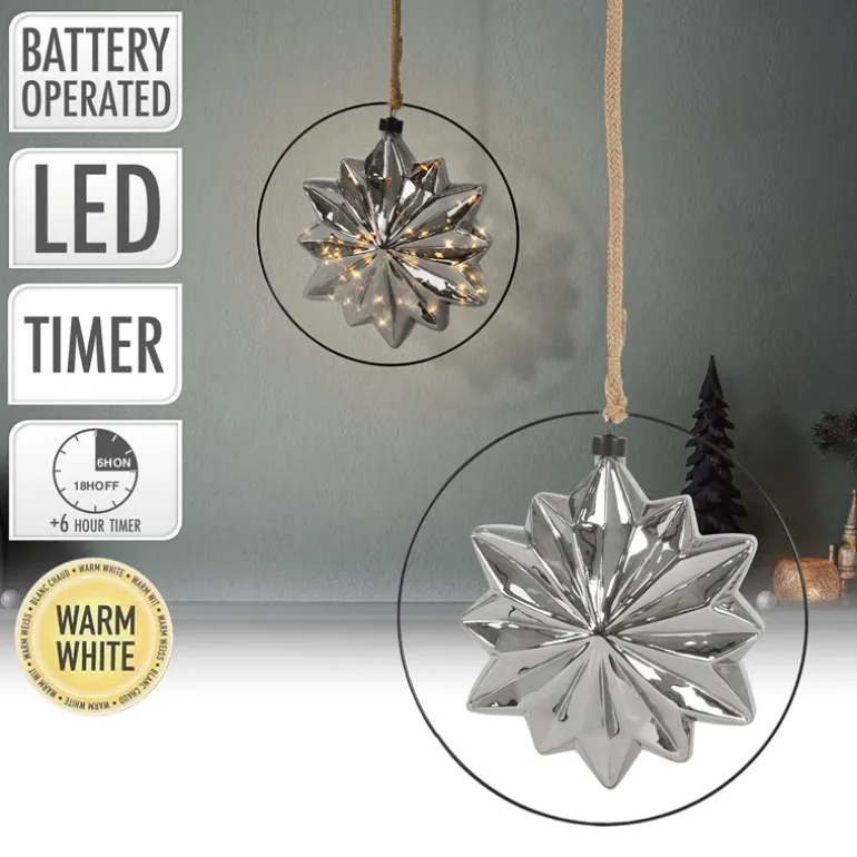LED Weihnachtsstern Ø18 cm Grau aus Metall mit warmweißen LEDs