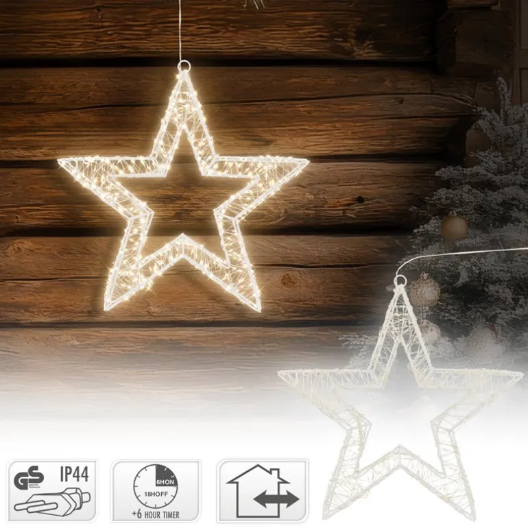 LED Weihnachtsstern 50 cm mit 1440 warmweißen LEDs und Timer aus Metall für Innen und Außen IP44 Spritzwassergeschützt