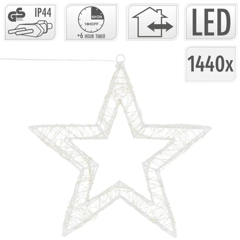 LED Weihnachtsstern 50 cm mit 1440 warmweißen LEDs und Timer aus Metall für Innen und Außen IP44 Spritzwassergeschützt