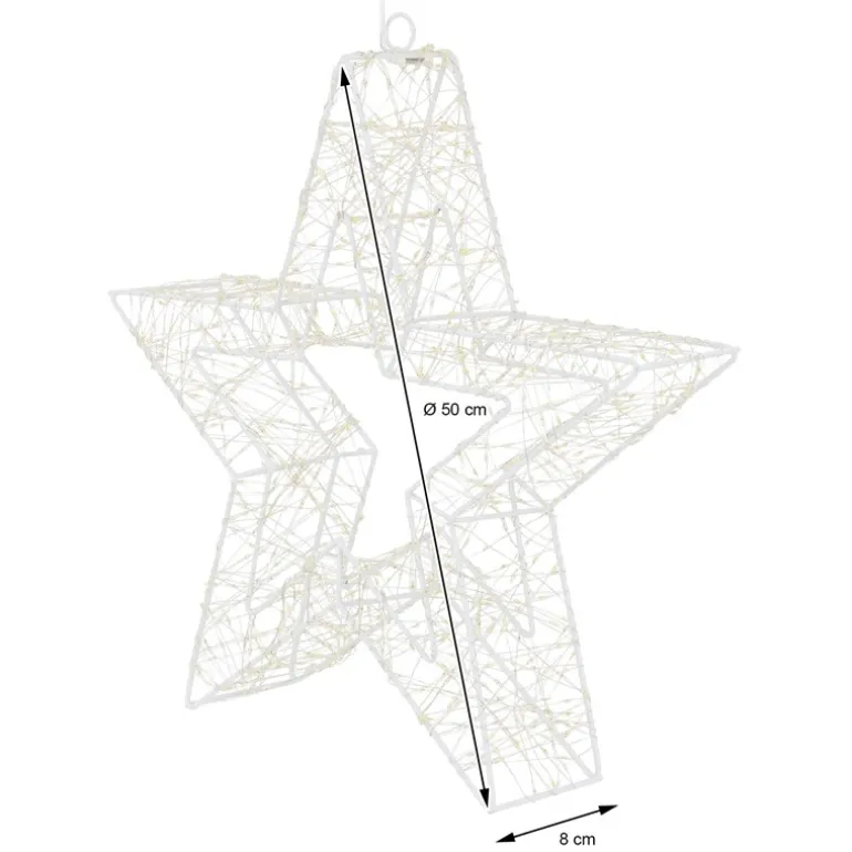LED Weihnachtsstern 50 cm mit 1440 warmweißen LEDs und Timer aus Metall für Innen und Außen IP44 Spritzwassergeschützt