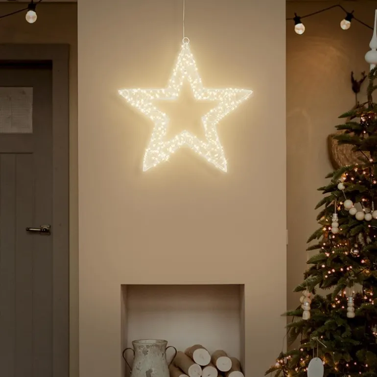 LED Weihnachtsstern 50 cm mit 1440 warmweißen LEDs und Timer aus Metall für Innen und Außen IP44 Spritzwassergeschützt