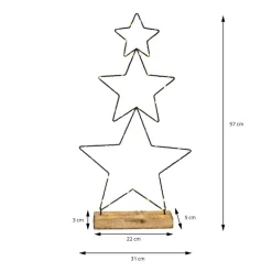 LED Weihnachtssternturm aus 3 Sternen 57 cm Schwarz aus Metall mit 40 warmweißen LEDs Batteriebetrieb