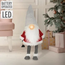 LED Wichtel-Figur 80 cm Rot/Grau aus Kunststoff und Polyester