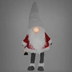LED Wichtel-Figur 80 cm Rot/Grau aus Kunststoff und Polyester