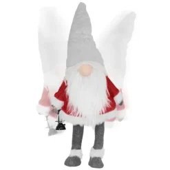 LED Wichtel-Figur 80 cm Rot/Grau aus Kunststoff und Polyester