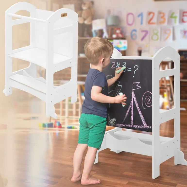 Lernturm 2in1 für Kinder ab 1 Jahr Weiß aus Holz inkl. Tafel von Joyz