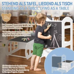 Lernturm 2in1 für Kinder ab 1 Jahr Weiß aus Holz inkl. Tafel von Joyz
