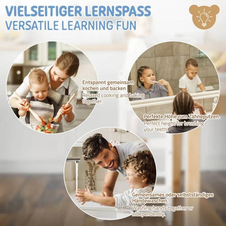 Lernturm 2in1 für Kinder ab 1 Jahr Weiß aus Holz inkl. Tafel von Joyz
