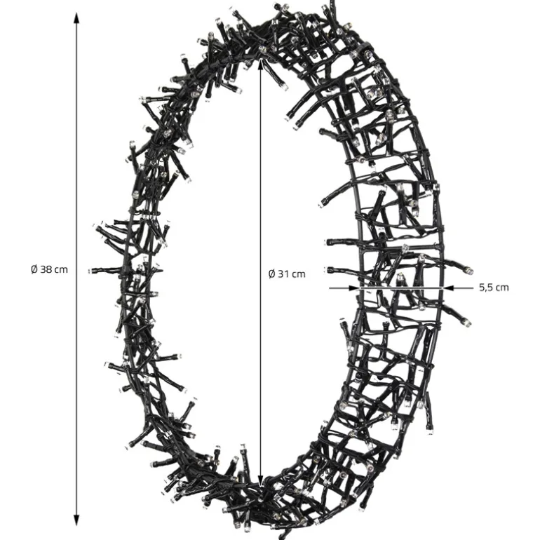Lichterkranz für Weihnachten Ø38cm Warmweiß 300 LEDs IP44 Innen/Außen