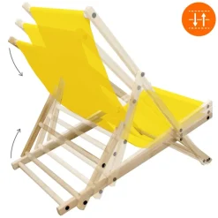 Liegestuhl klappbar Gelb Holz verstellbare Rückenlehne bis 120 kg Sonnenliege Gartenliege Strandliege