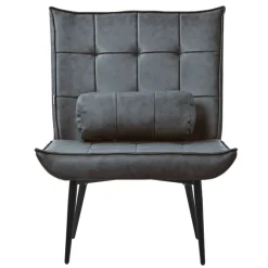 Lounge Chair aus Kunstleder Anthrazit Polstersessel mit Lendenkissen Relaxsessel ML-Design
