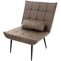 Lounge Chair aus Kunstleder Braun Polstersessel mit Lendenkissen Relaxsessel ML-Design