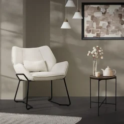 Loungesessel mit Armlehnen Beige Relaxsessel mit Leinenbezug ML-Design