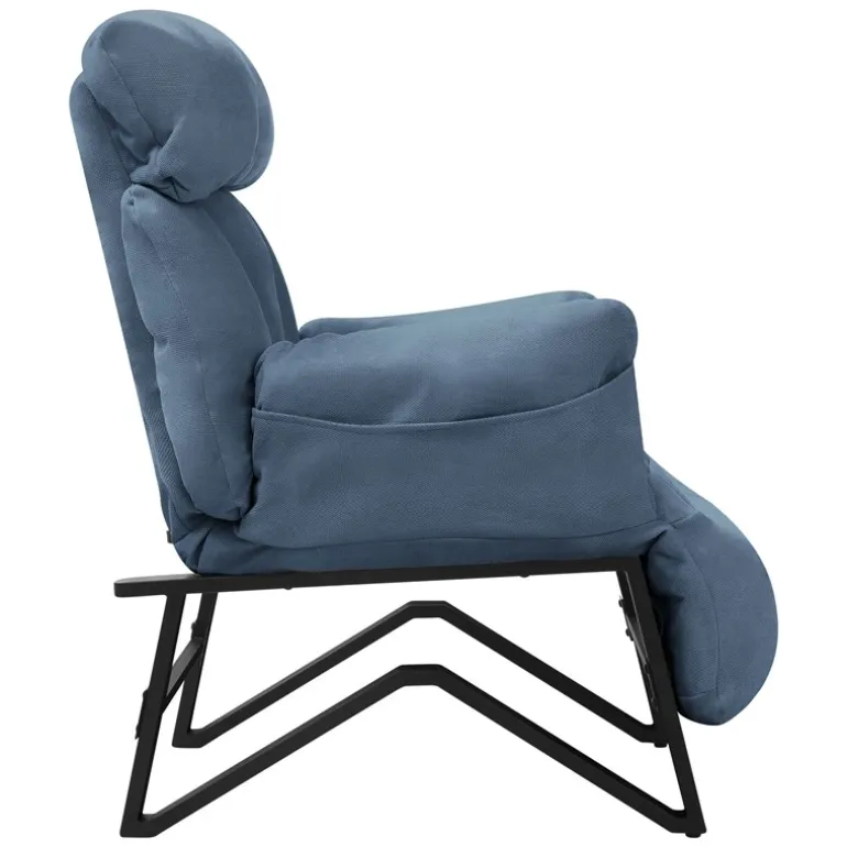 Loungesessel mit Armlehnen Blau Relaxsessel mit Leinenbezug ML-Design