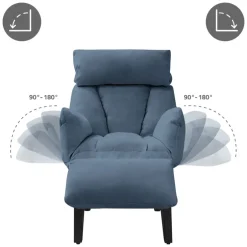 Loungesessel mit Armlehnen Blau Relaxsessel mit Leinenbezug ML-Design