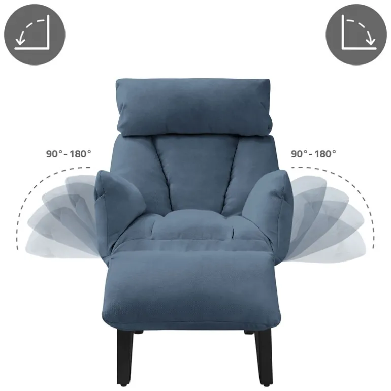 Loungesessel mit Armlehnen Blau Relaxsessel mit Leinenbezug ML-Design