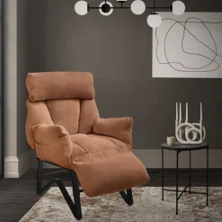 Loungesessel mit Armlehnen Braun Relaxsessel mit Leinenbezug ML-Design