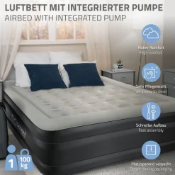 Luftmatratze Luftbett mit eingebauter Luftpumpe für 1 Person 196x97x47 cm Grau ML-Design