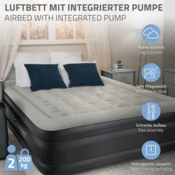 Luftmatratze Luftbett mit eingebauter Luftpumpe für 2 Personen 203x157x47 cm Grau ML-Design