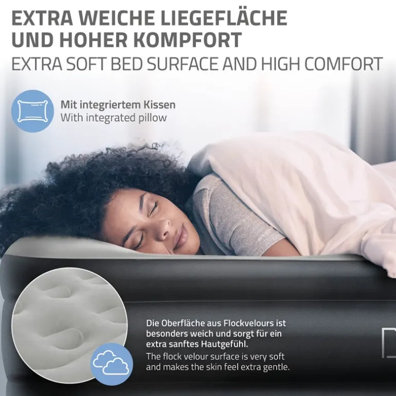 Luftmatratze Luftbett mit eingebauter Luftpumpe für 2 Personen 203x157x47 cm Grau ML-Design