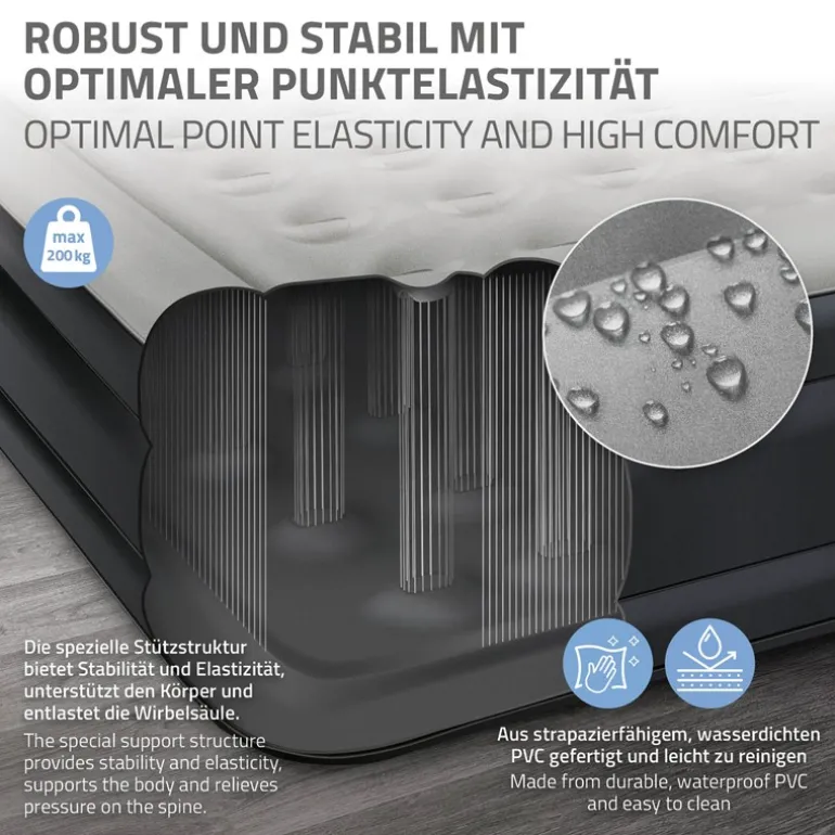Luftmatratze Luftbett mit eingebauter Luftpumpe für 2 Personen 203x157x47 cm Grau ML-Design