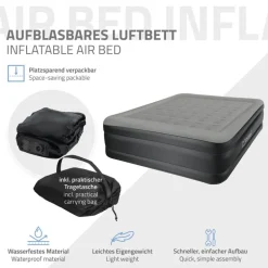 Luftmatratze Luftbett mit eingebauter Luftpumpe für 2 Personen 203x157x47 cm Grau ML-Design