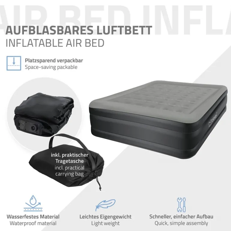 Luftmatratze Luftbett mit eingebauter Luftpumpe für 2 Personen 203x157x47 cm Grau ML-Design