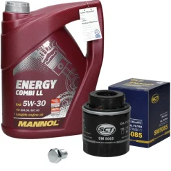 Ölwechselset mit Mannol Motoröl Combi LL 5W-30 5L, VAG