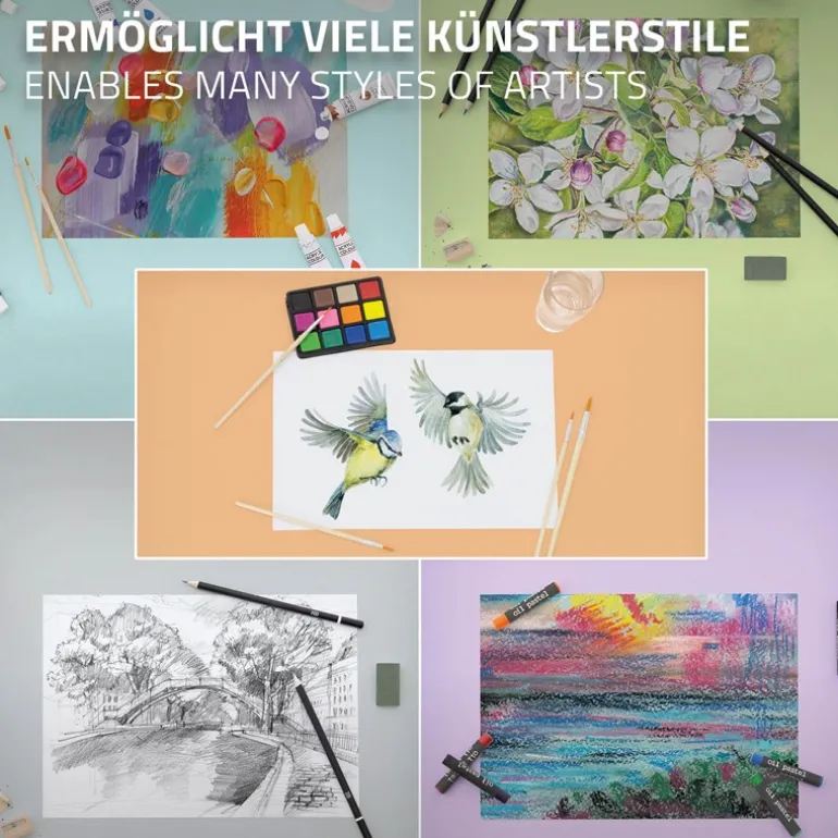 Malkoffer aus Holz 85-Teilig mit Pinseln, Bleistiften, Acrylfarben und Skizzierblöcken