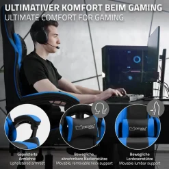 Massage Gaming Stuhl Schwarz/Blau aus PU-Leder ML-Design