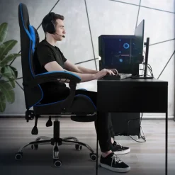 Massage Gaming Stuhl Schwarz/Blau aus PU-Leder ML-Design