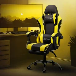 Massage Gaming Stuhl Schwarz/Gelb aus PU-Leder ML-Design